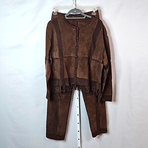 S.M.H Womens Brown Leather Pant & Jacket Suit Size 8